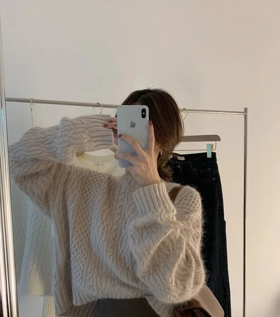 [ Korean Style] Lara Cable Knit Loose Pullover Sweater