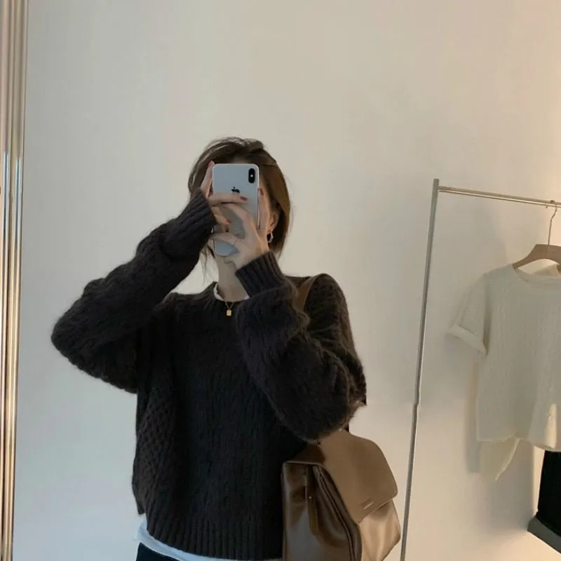 [ Korean Style] Lara Cable Knit Loose Pullover Sweater