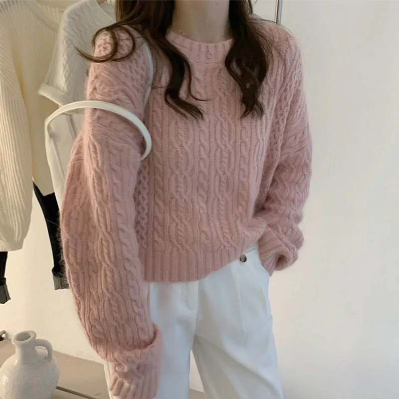 [ Korean Style] Lara Cable Knit Loose Pullover Sweater