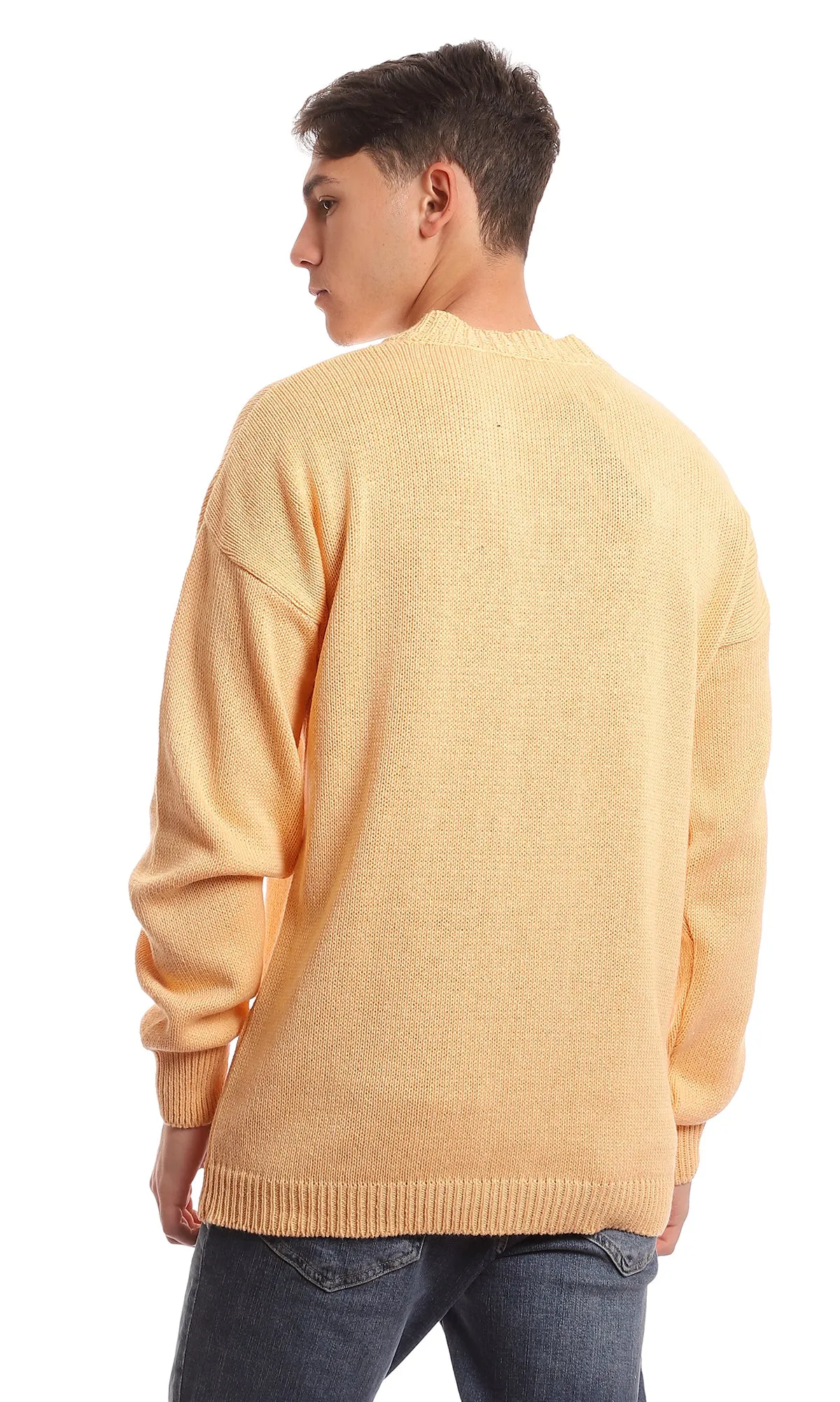 98068 Chunky Knit Mock Neck Light Mango Pullover