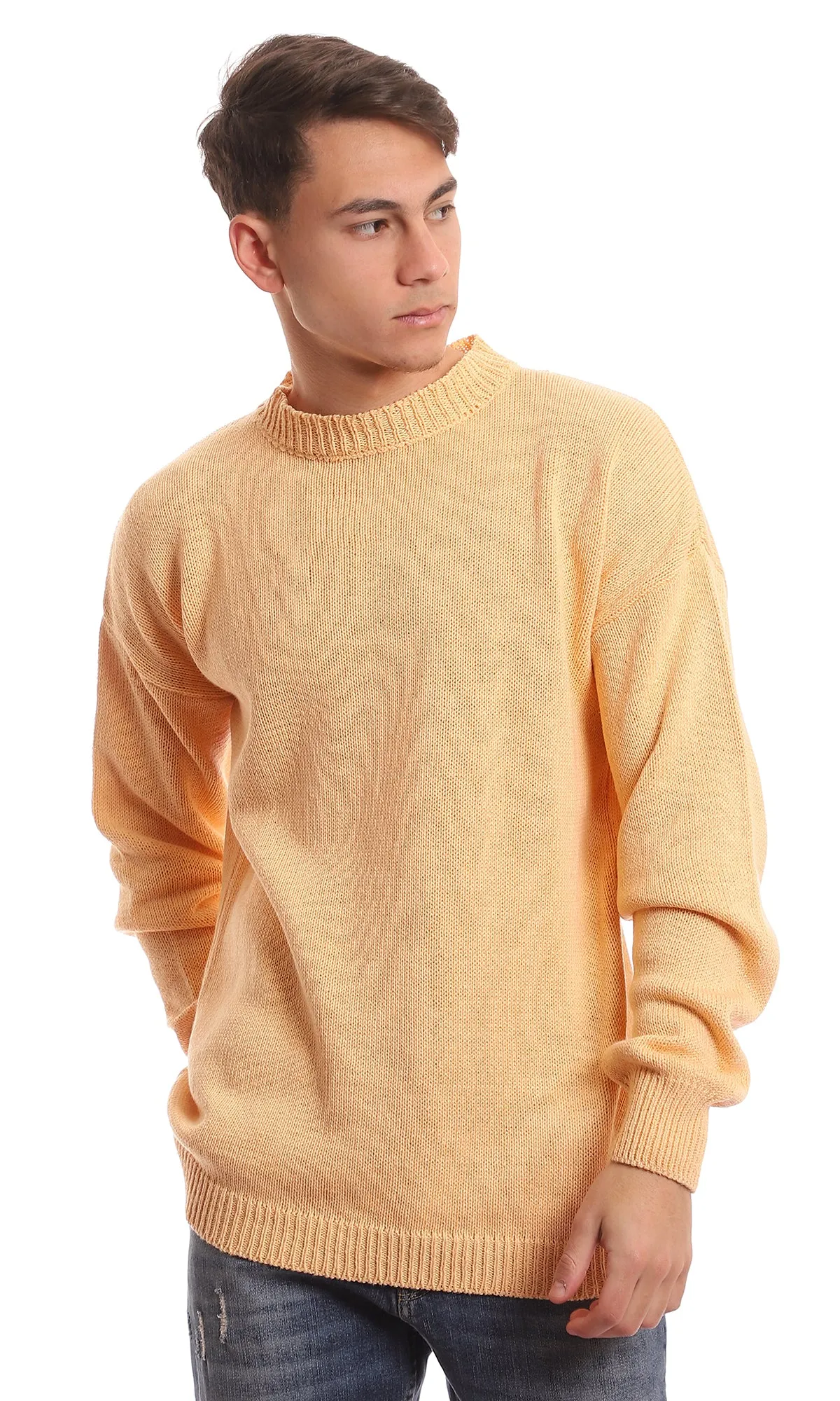 98068 Chunky Knit Mock Neck Light Mango Pullover