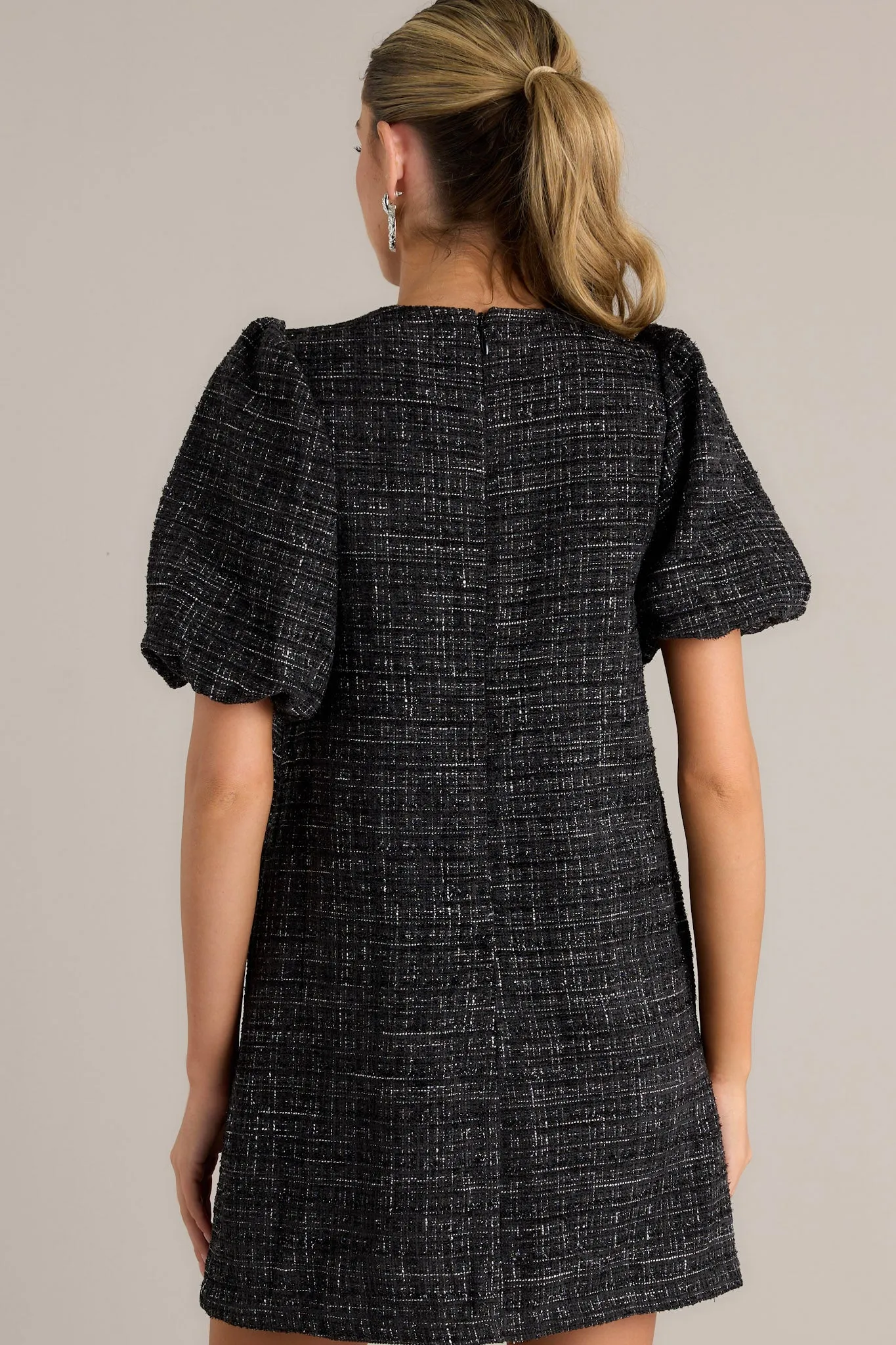 Alter Ego Black Tweed Puff Sleeve Mini Dress