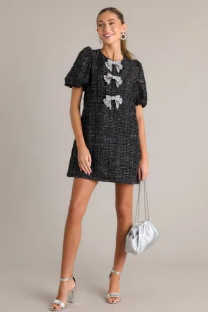 Alter Ego Black Tweed Puff Sleeve Mini Dress