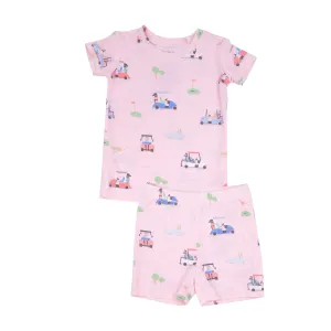 Angel Dear Kids Loungewear Pajamas Short Set in Pink Golf Carts