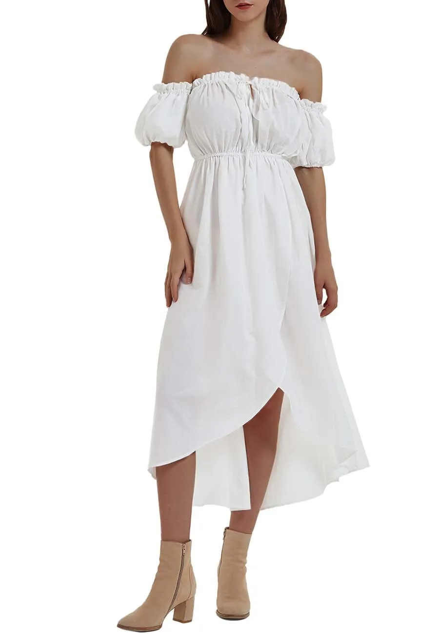 Anna-Kaci Women White Summer Fall Renaissance Dresses Casual Boho Lantern Sleeve Off Shoulder Fairy Long Dress