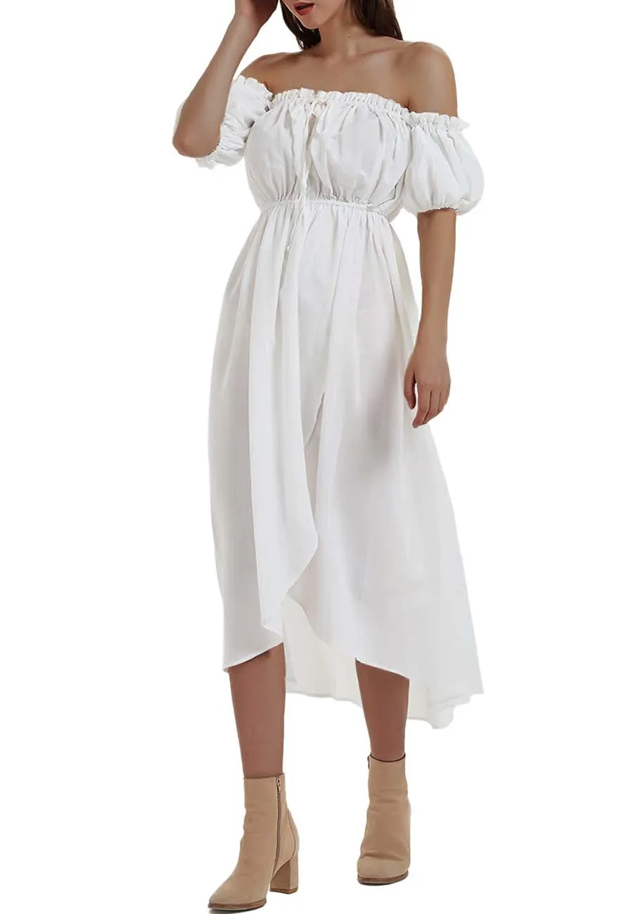 Anna-Kaci Women White Summer Fall Renaissance Dresses Casual Boho Lantern Sleeve Off Shoulder Fairy Long Dress