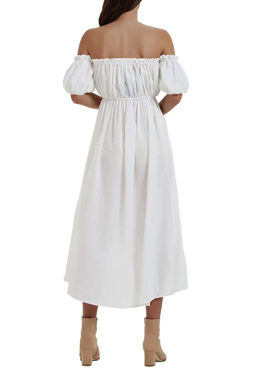 Anna-Kaci Women White Summer Fall Renaissance Dresses Casual Boho Lantern Sleeve Off Shoulder Fairy Long Dress