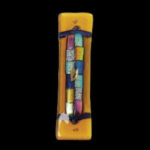 Art Deco Glass Mezuzah Twelve Tribes in Amber By Tamara Baskin Kosher Parchment included