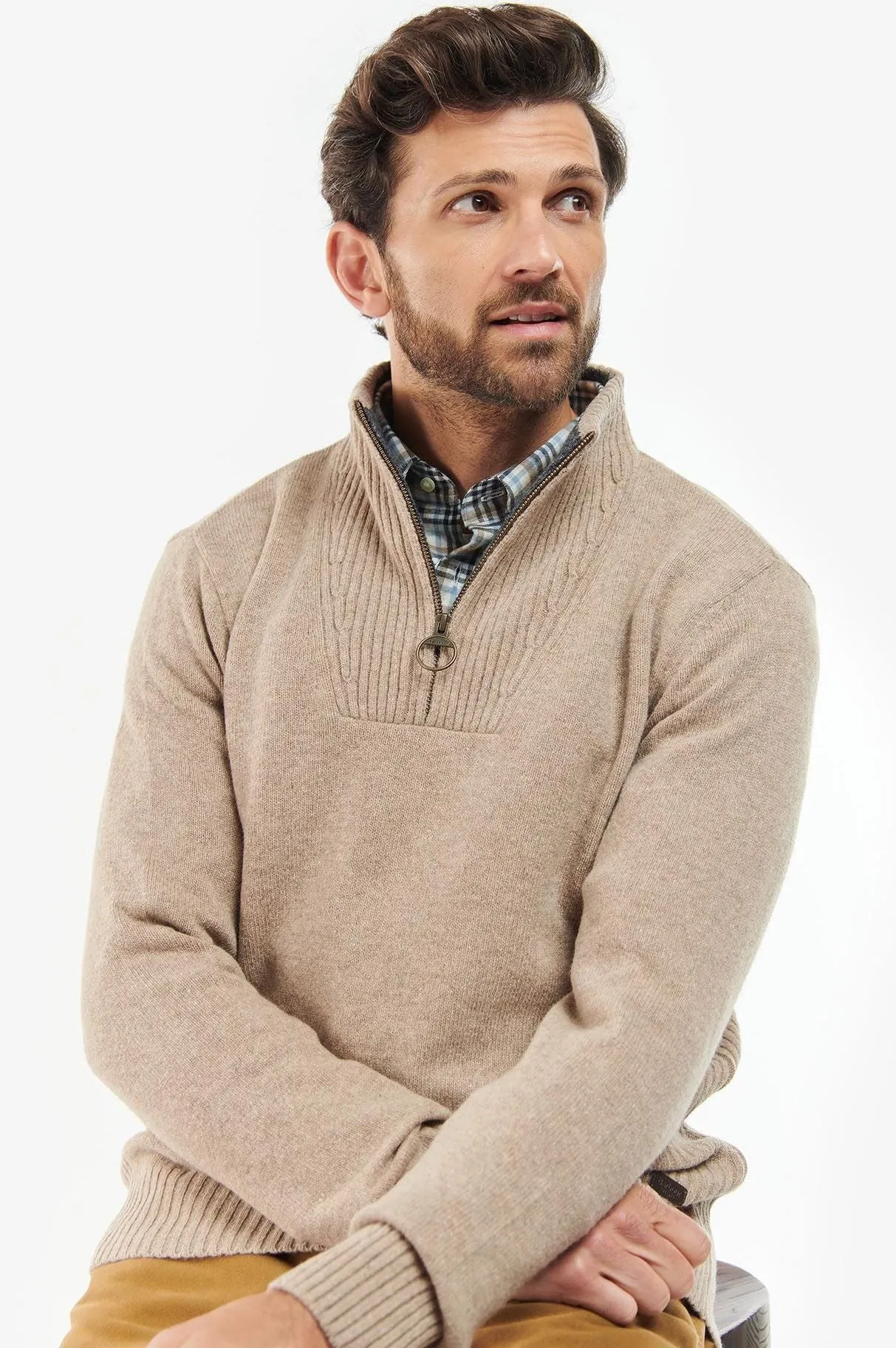 Barbour jumper Nelson essential half zip in stone MKN0863ST51