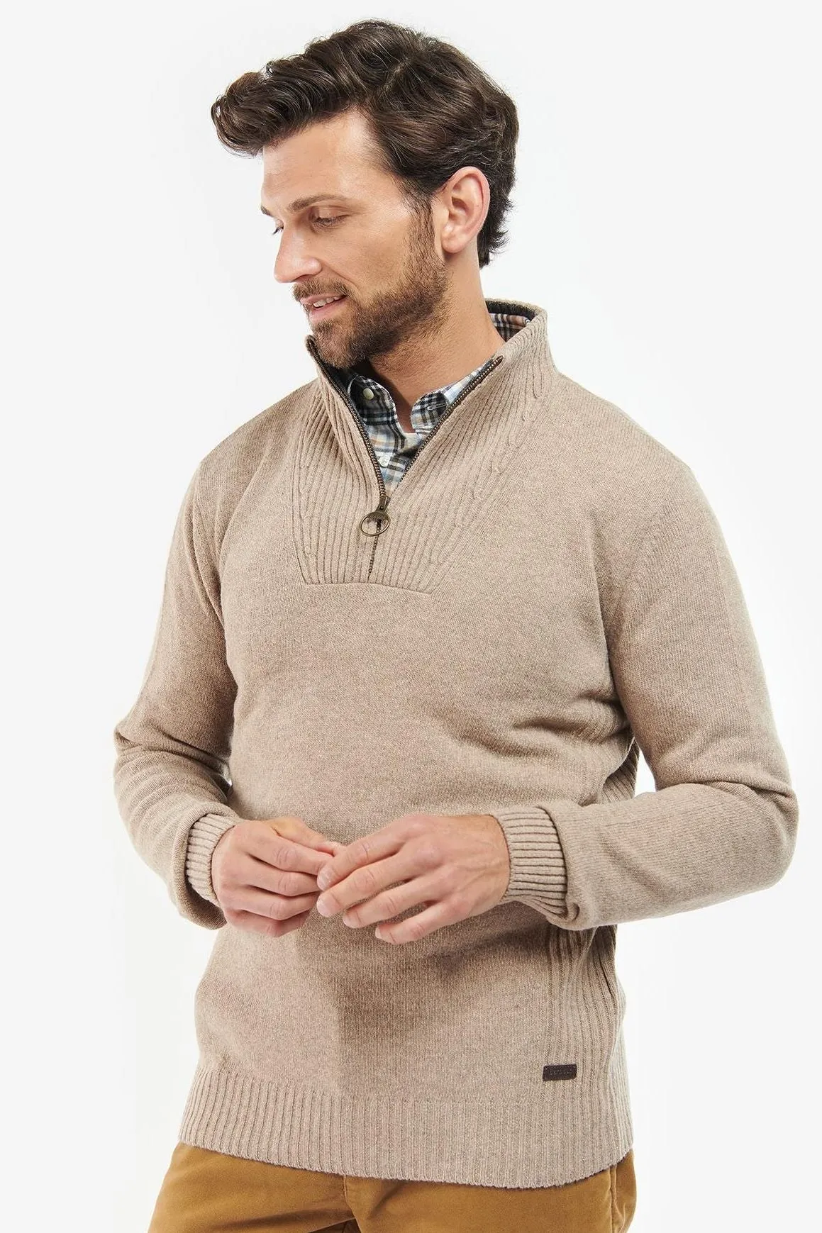 Barbour jumper Nelson essential half zip in stone MKN0863ST51