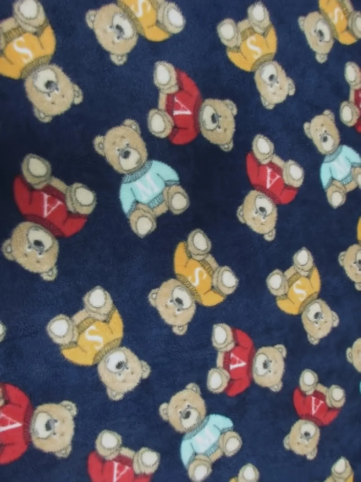 Bear Print Polar Fleece Fabric / Baby Brother Bears Navy / Sold By The Yard