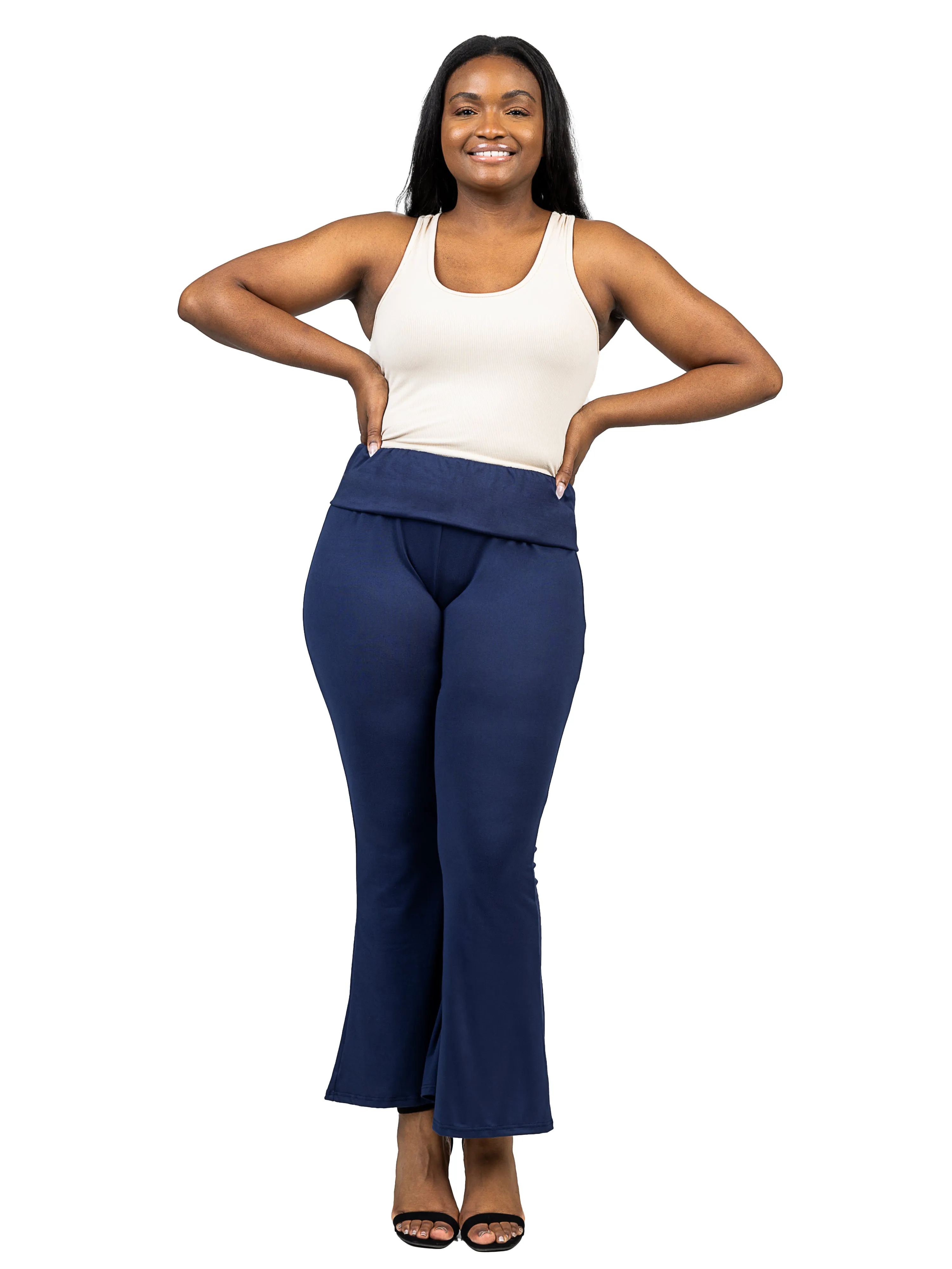 Black Bell Bottom Foldover Waist Plus Size Sweatpants