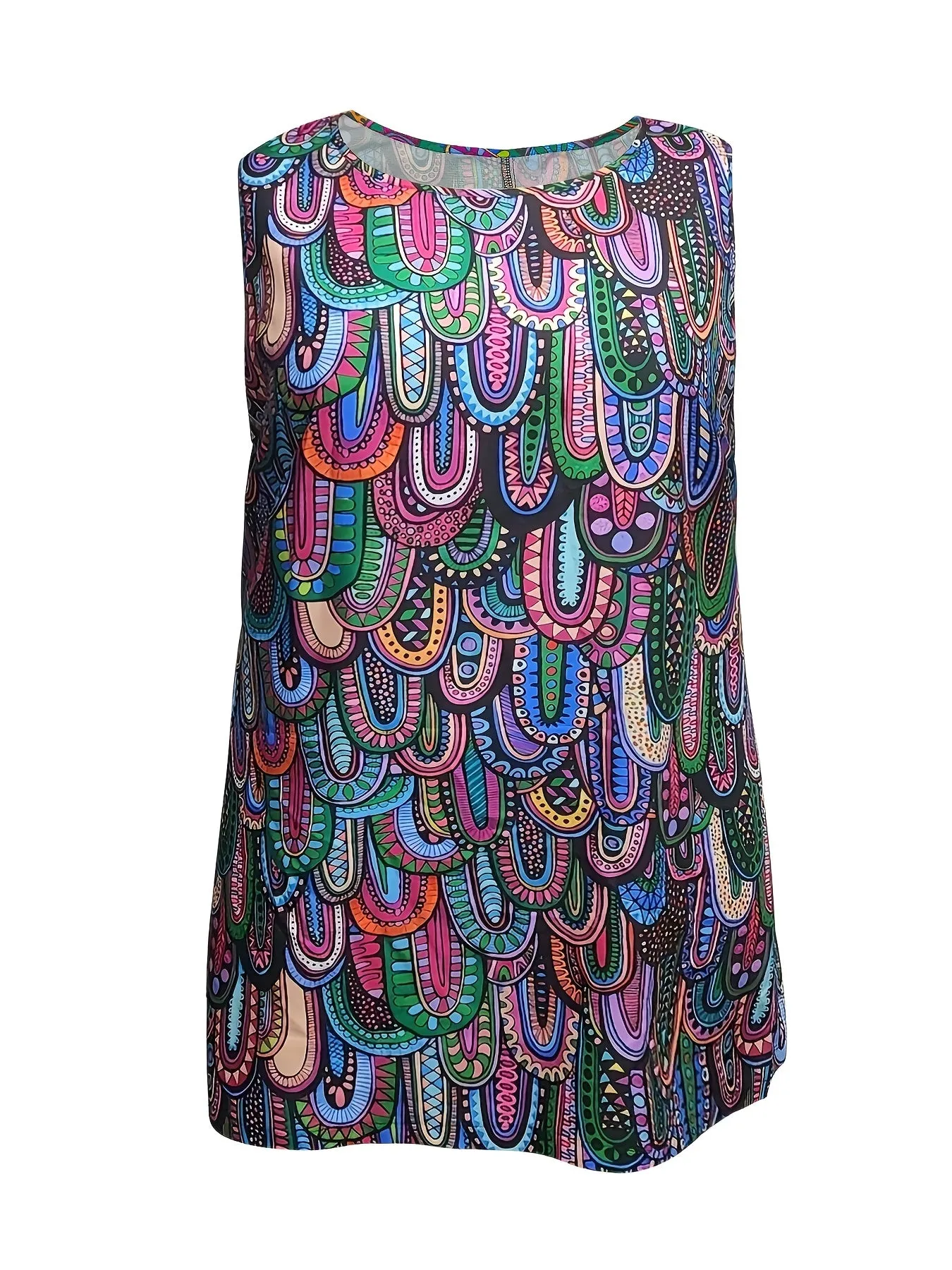 Boho Paisley Print Tank Top for Plus Size Women