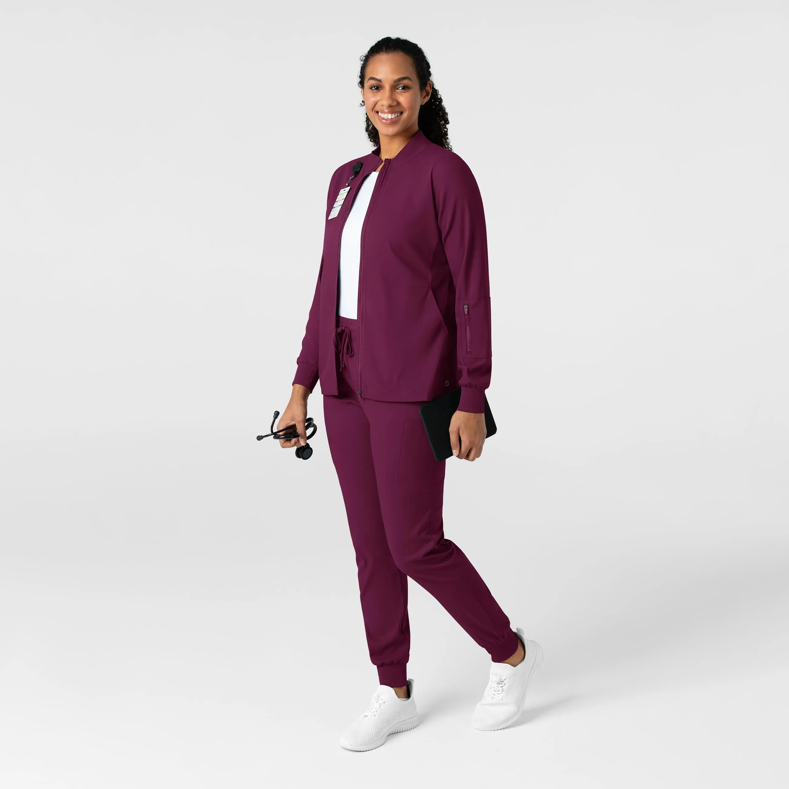 Boundless Women's Warm Up Scrub Jacket - Wine