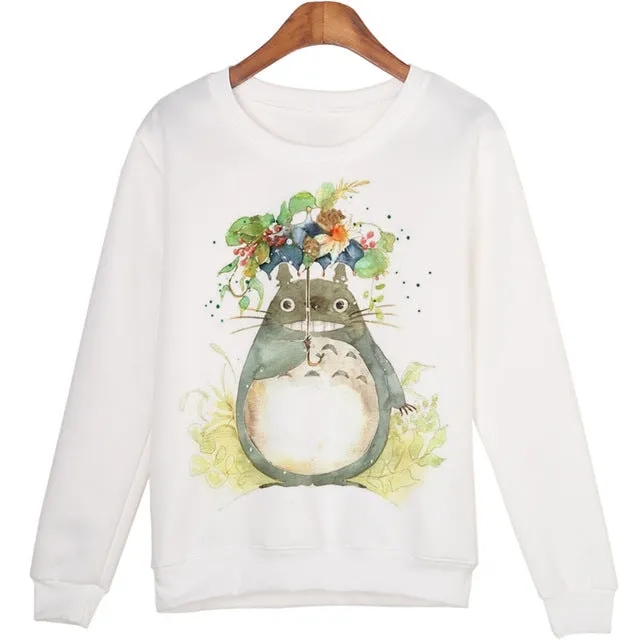 Casual 3D Sweatshirt Women Winter Clothing Cartoon Totoro Print Moleton Feminino Hoodies O-neck Pullover Tops WMH31