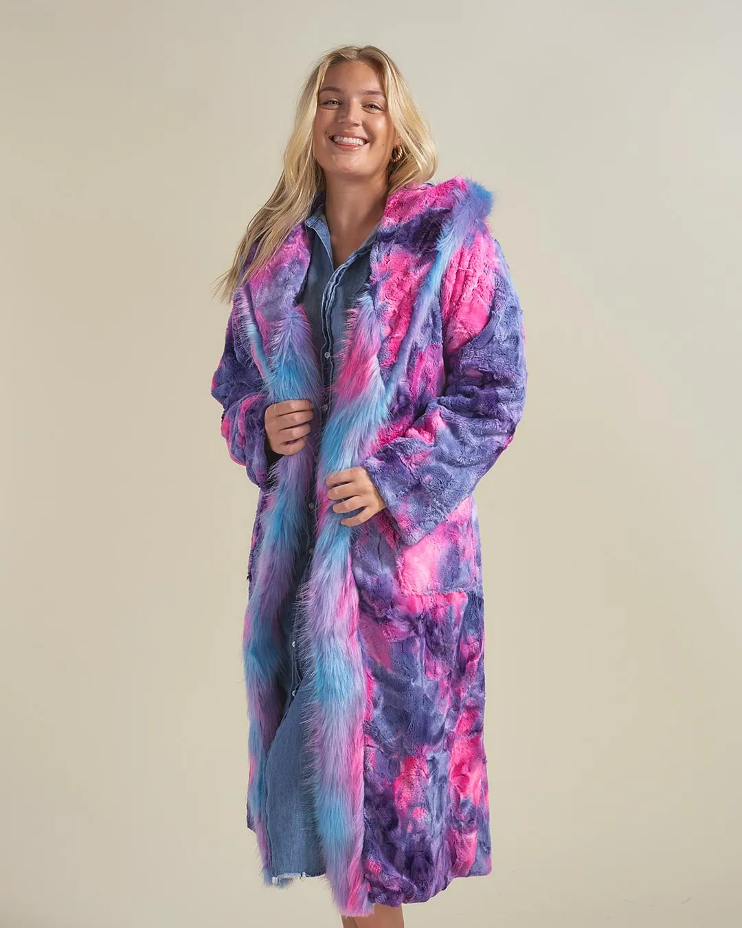 Classic Women's Long Faux Fur Coat | Cotton Candy Kitty