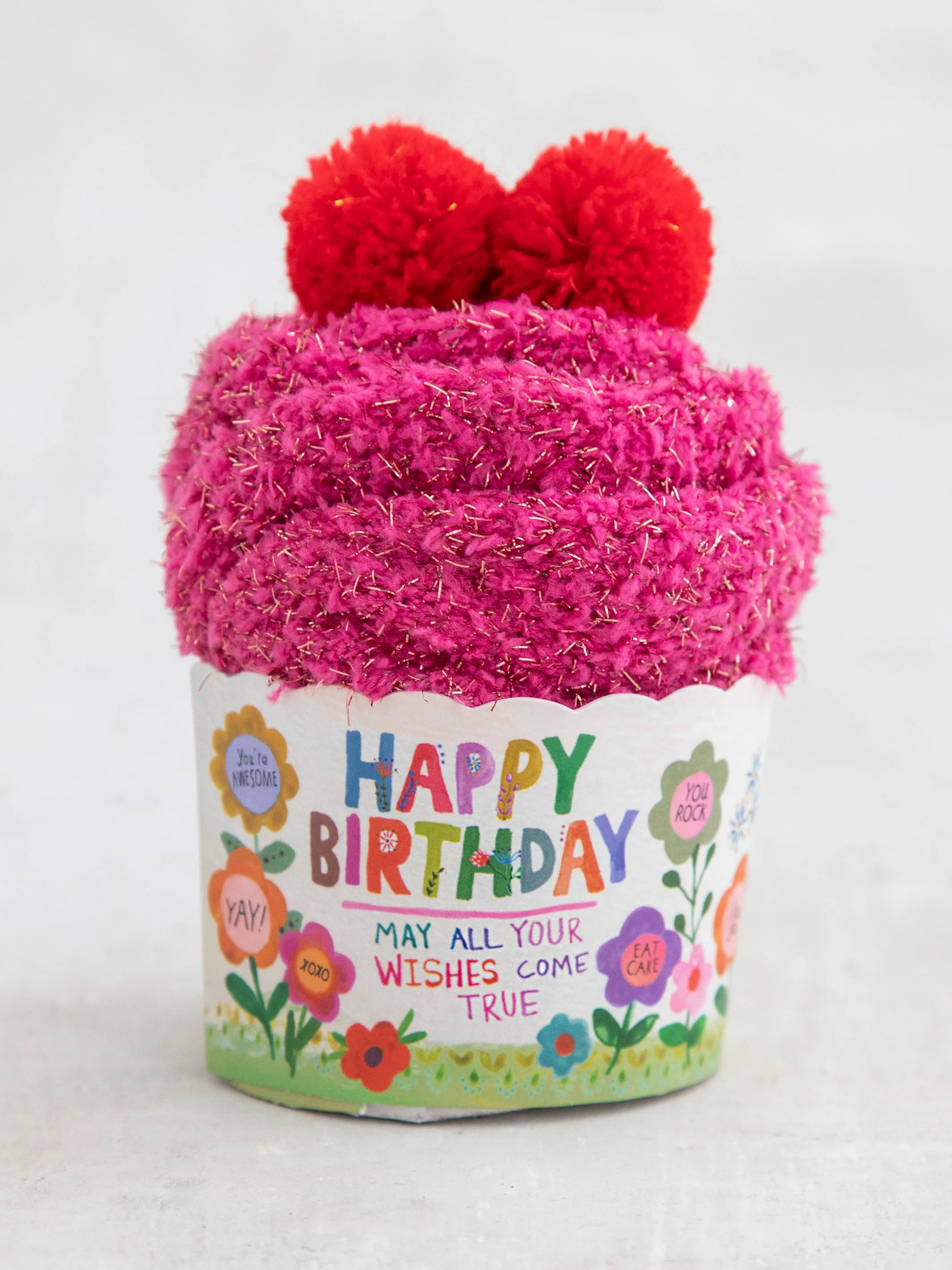 Cozy Cupcake Socks - Red Happy Birthday