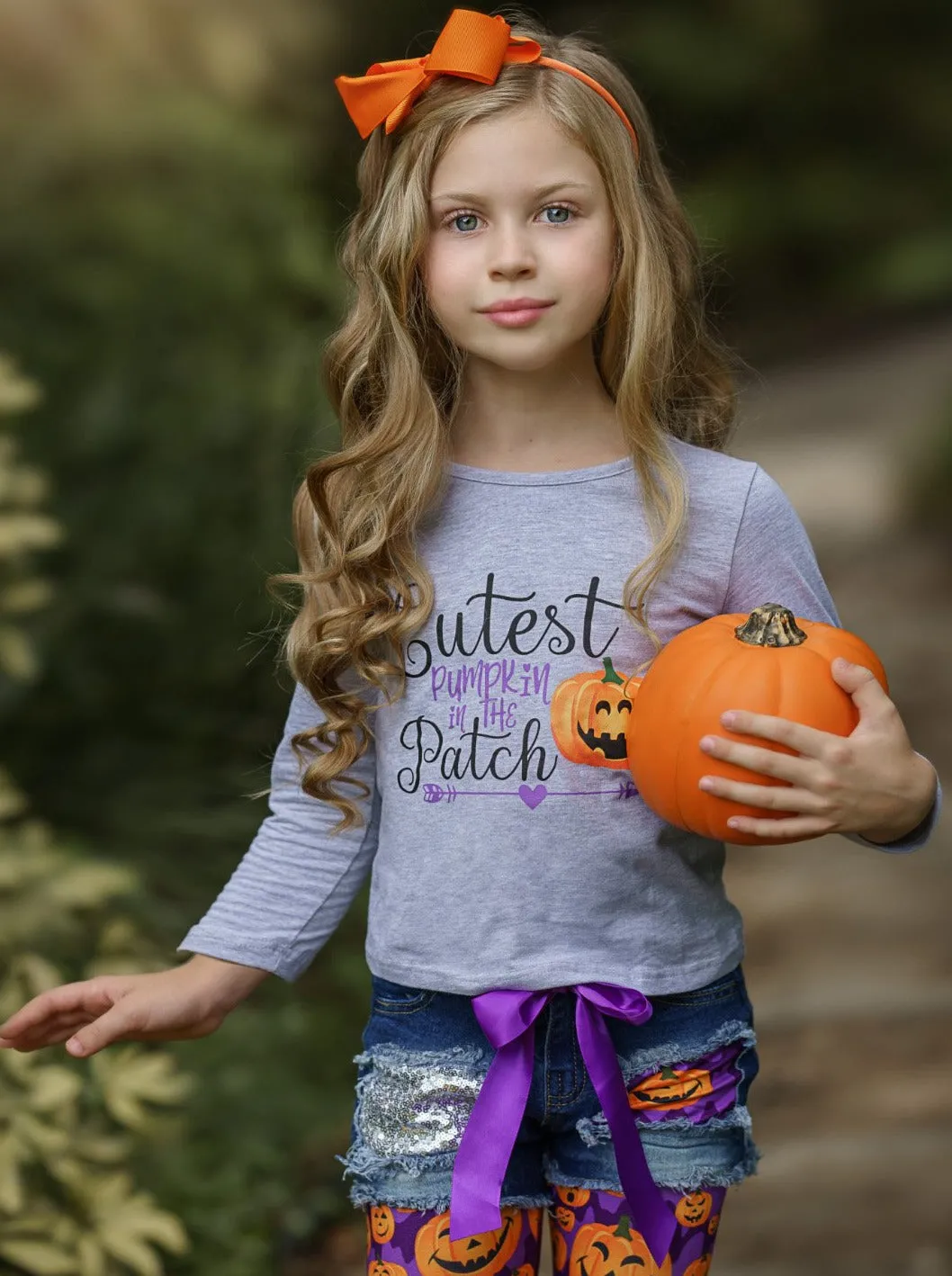 Cutest Pumpkin Patched Denim Shorts and Legging Set