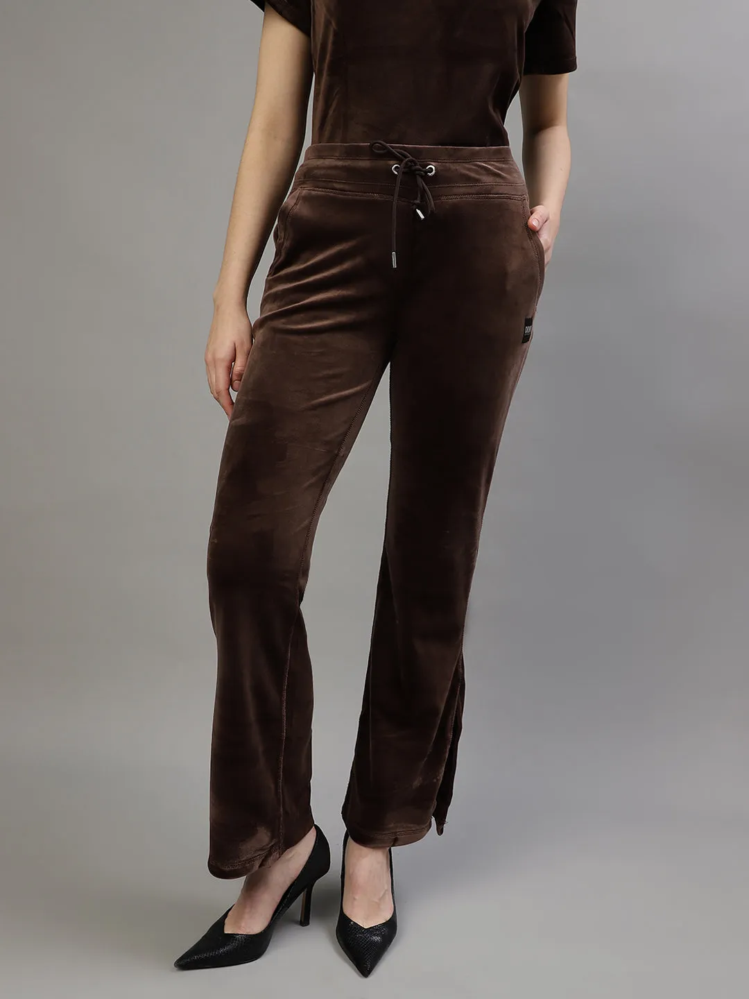 Dkny Women Brown Solid Loose Fit Sweatpants