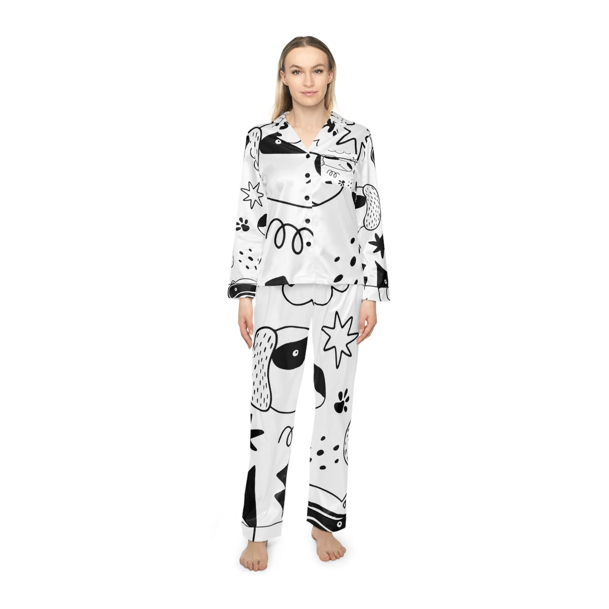 Doodle Dogs & Cats - Inovax Women's Satin Pajamas