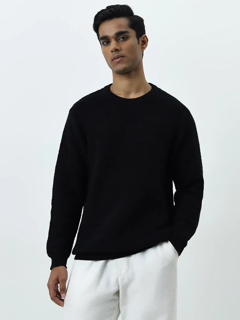 ETA Black Knit-Textured Relaxed-Fit Sweater