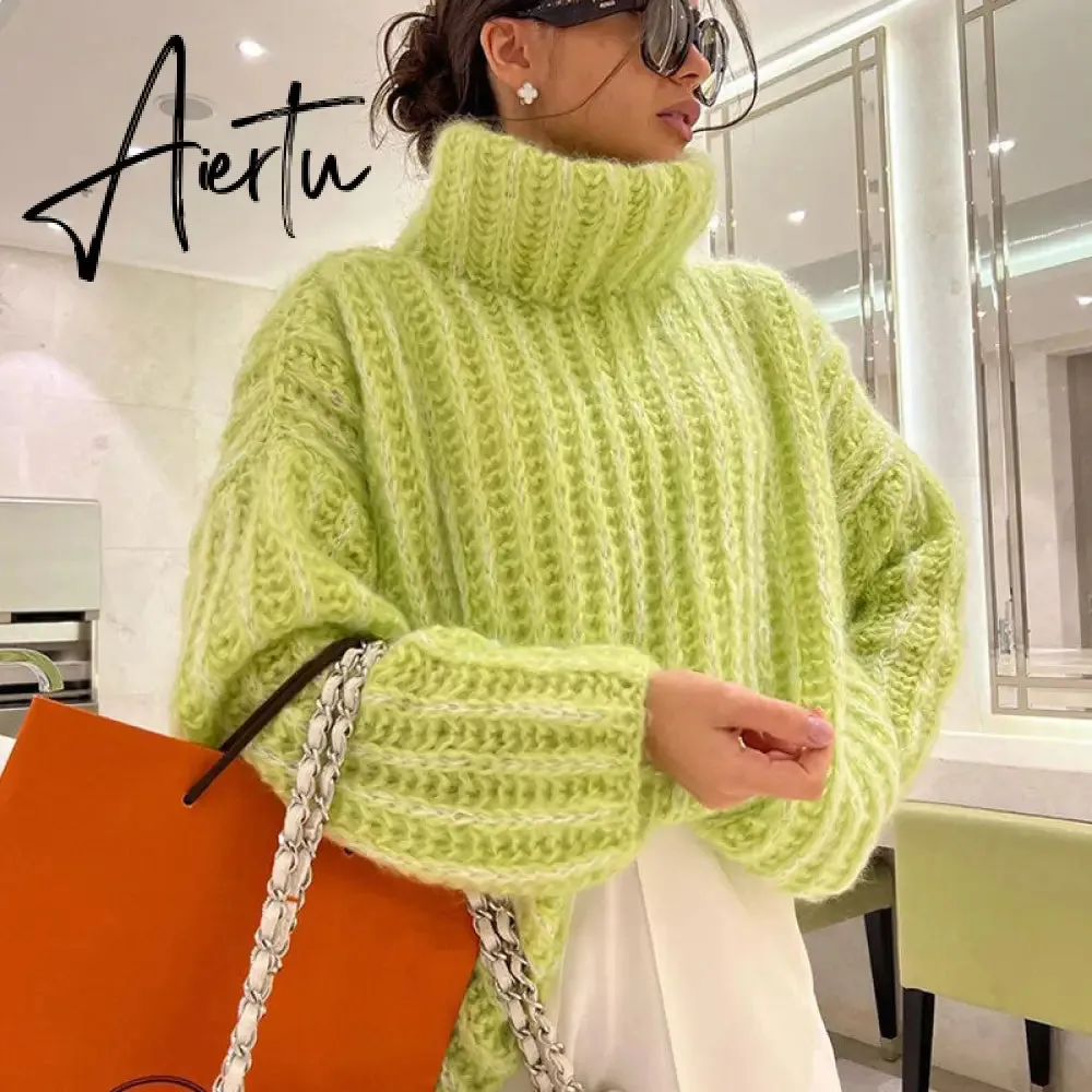 Fluffy Turtleneck Women Sweater Tops Knitted Casual Warm Fashion Sweaters Female Lady Soft Long Sleeve Pullover Streetwear