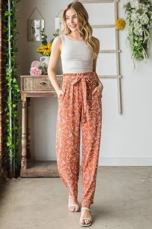 Full Size Printed Tied Straight Casual Pants