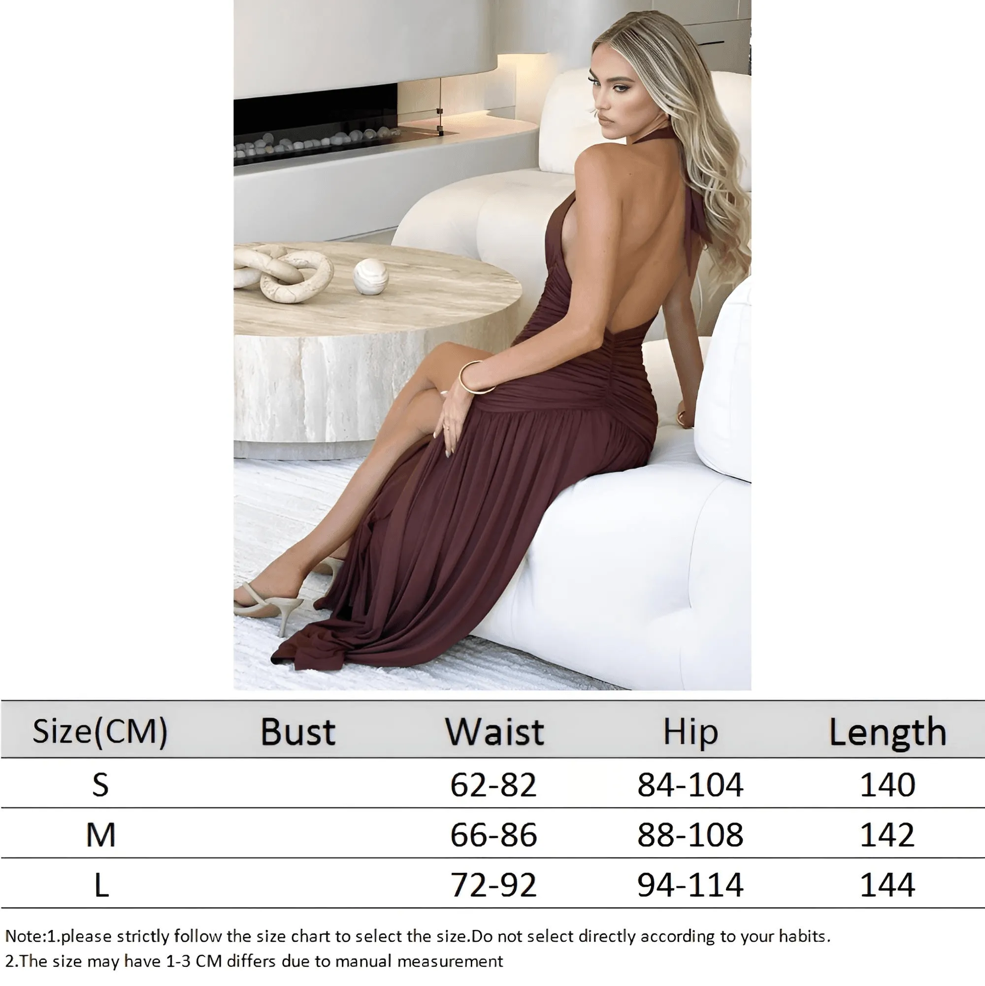 Halter Deep-V Backless Maxi Dress For Women Fashion Solid Sleeveless Thigh High Split Sexy Long Dress Elegant