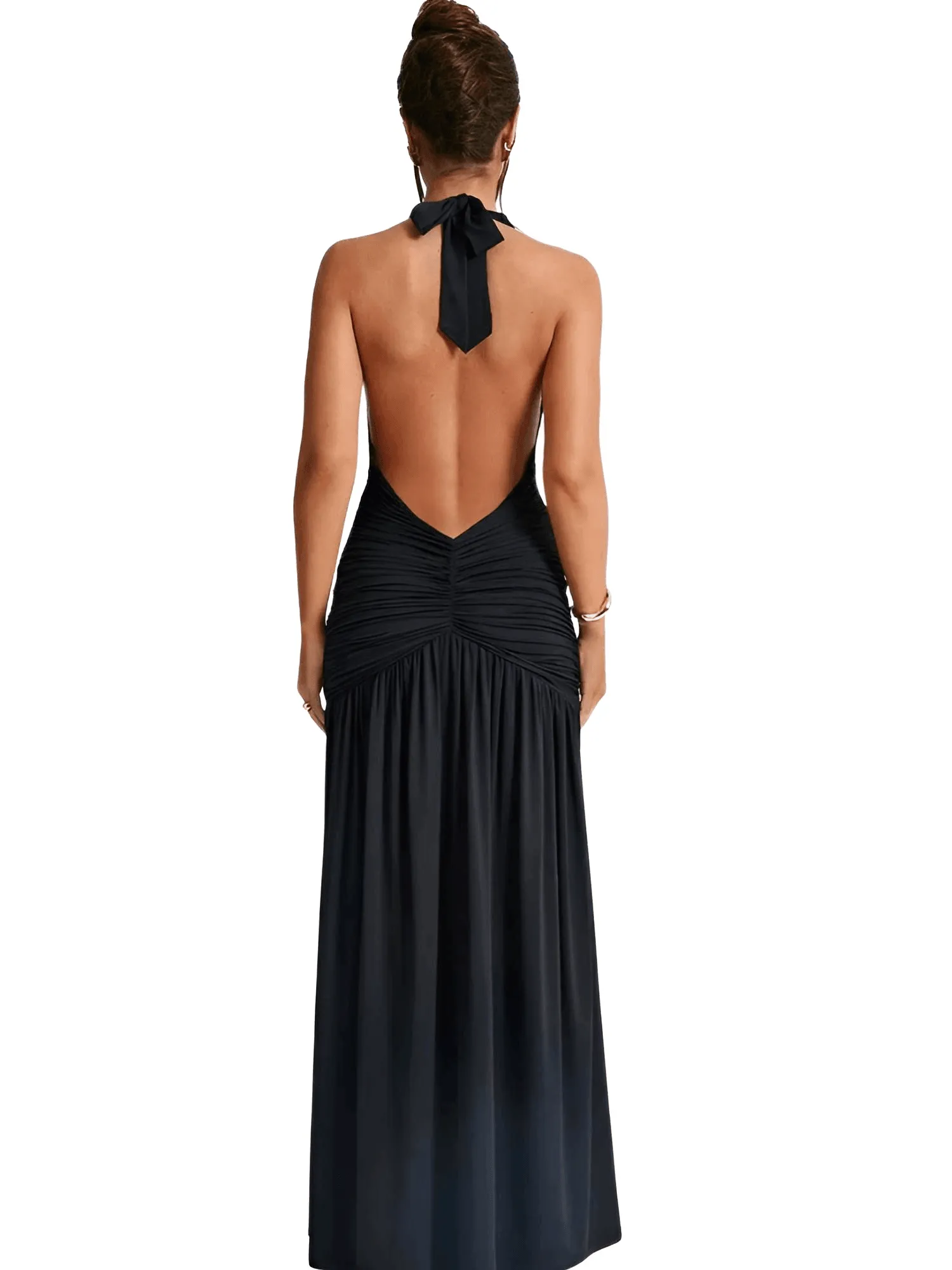 Halter Deep-V Backless Maxi Dress For Women Fashion Solid Sleeveless Thigh High Split Sexy Long Dress Elegant