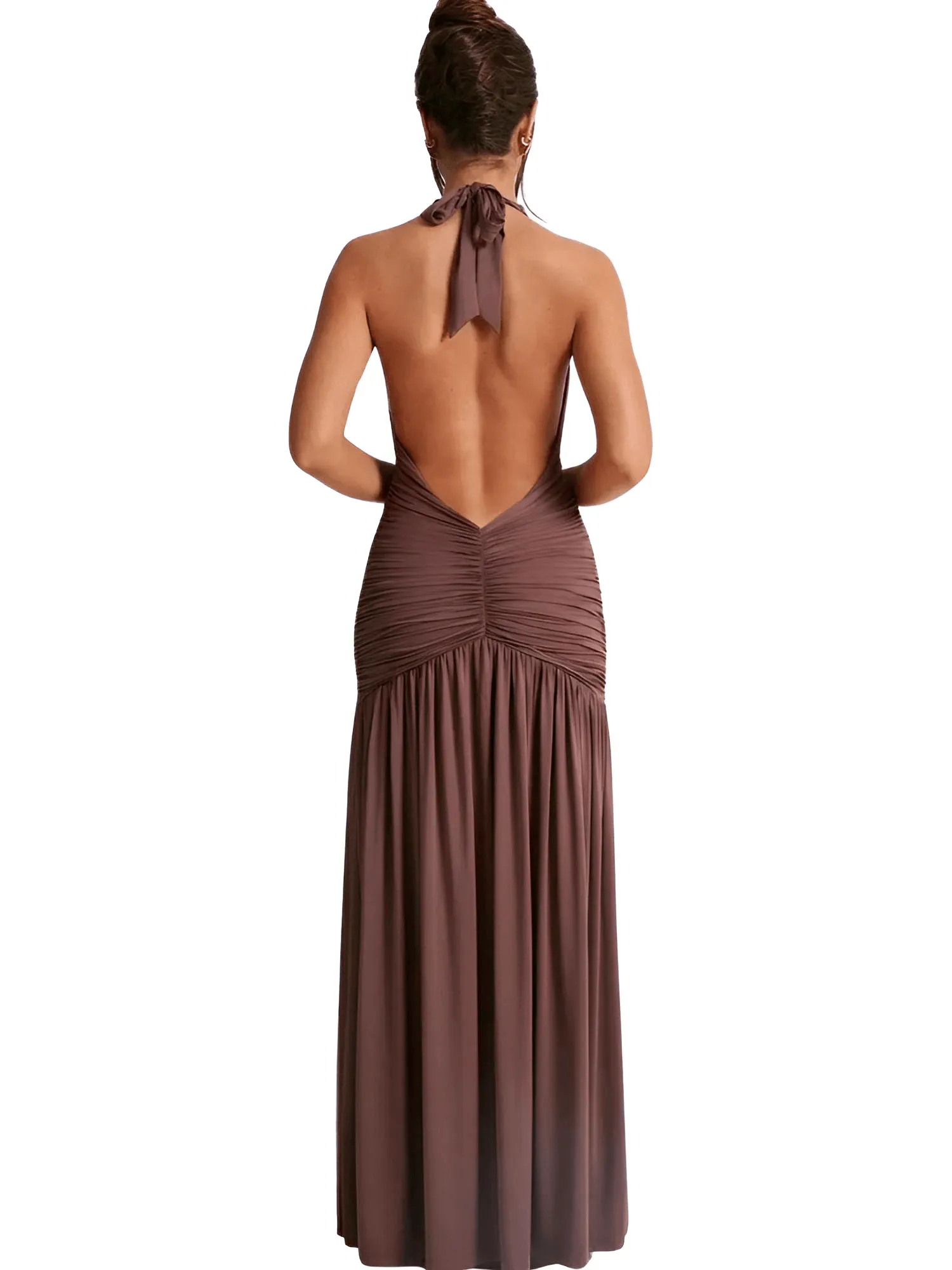 Halter Deep-V Backless Maxi Dress For Women Fashion Solid Sleeveless Thigh High Split Sexy Long Dress Elegant