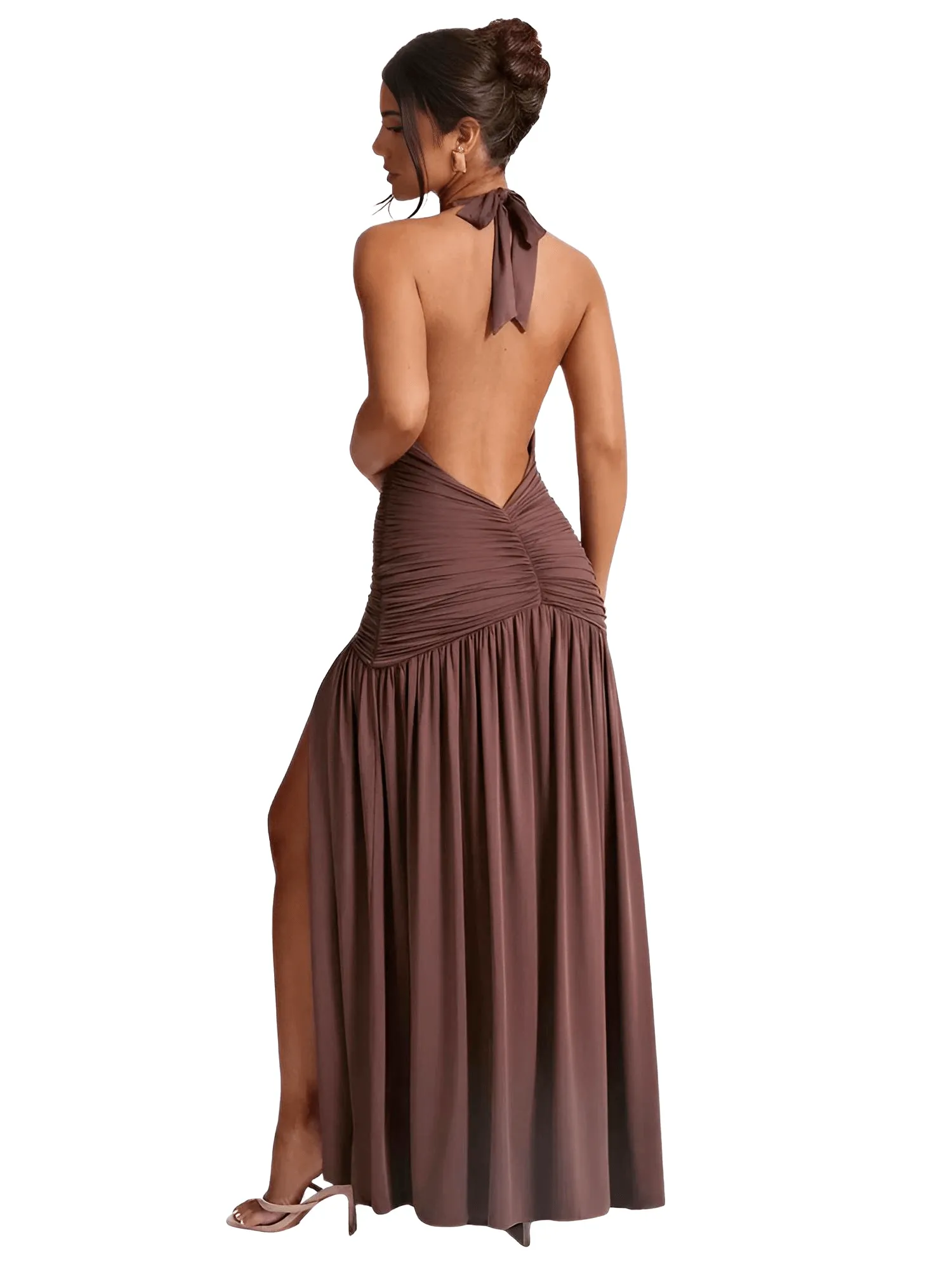 Halter Deep-V Backless Maxi Dress For Women Fashion Solid Sleeveless Thigh High Split Sexy Long Dress Elegant