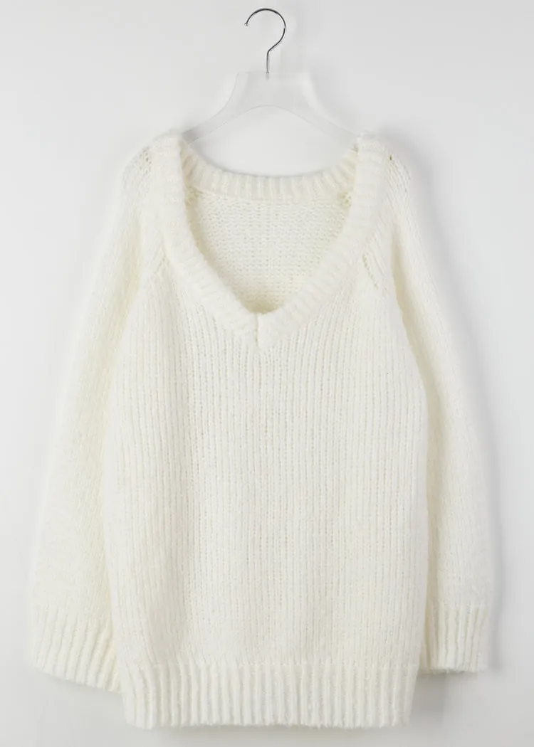 [Korean Style] Karra Loose Fit Rib Knit V neck Chunky Sweater