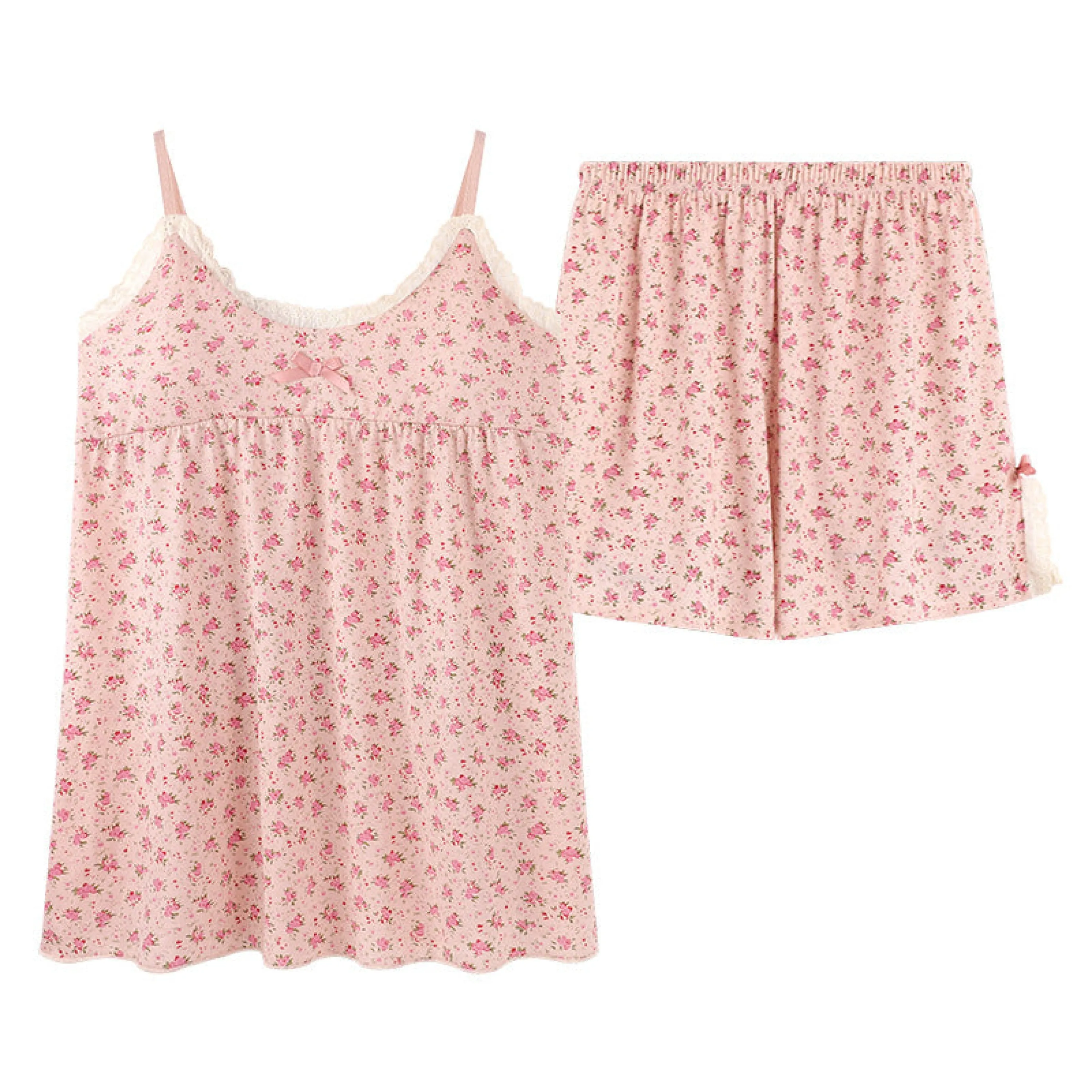 Lace Padded Cami Floral Pajama Set / Pink