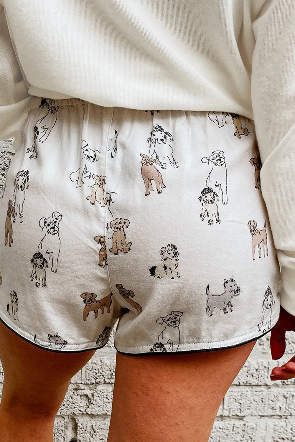 Long Sleeve Pajamas | White Long Sleeve Dog and Animal Shorts Lounge Set |