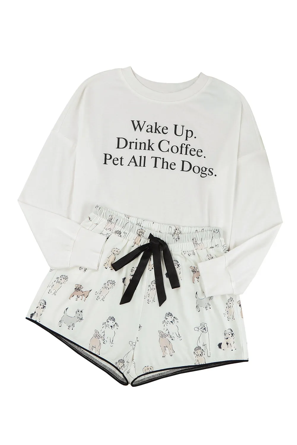 Long Sleeve Pajamas | White Long Sleeve Dog and Animal Shorts Lounge Set |