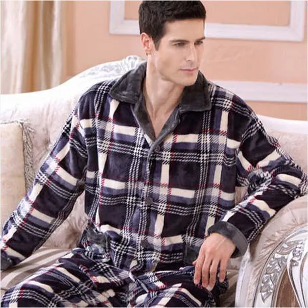 Men's Sleepwear Pants Set Flannel Warm Pajamas