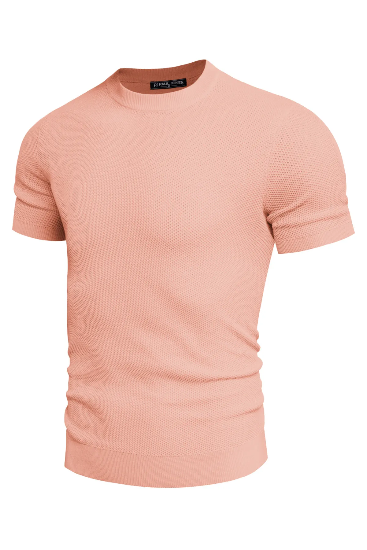 Men's T-Shirts Casual Knit Short Sleeve Crewneck Honeycomb Waffle Solid Knitted Pullover Tees