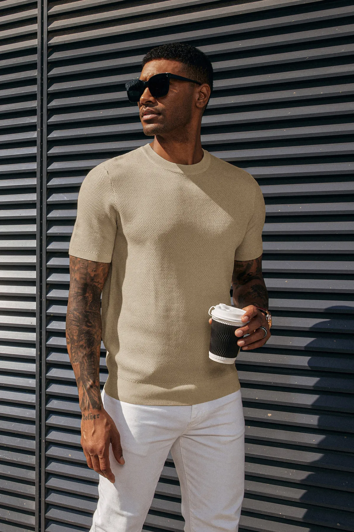 Men's T-Shirts Casual Knit Short Sleeve Crewneck Honeycomb Waffle Solid Knitted Pullover Tees