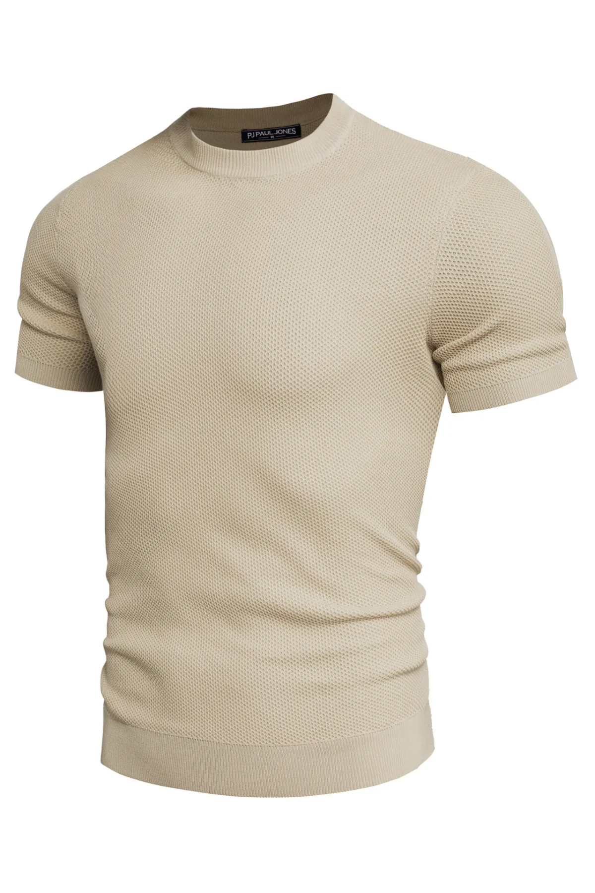 Men's T-Shirts Casual Knit Short Sleeve Crewneck Honeycomb Waffle Solid Knitted Pullover Tees