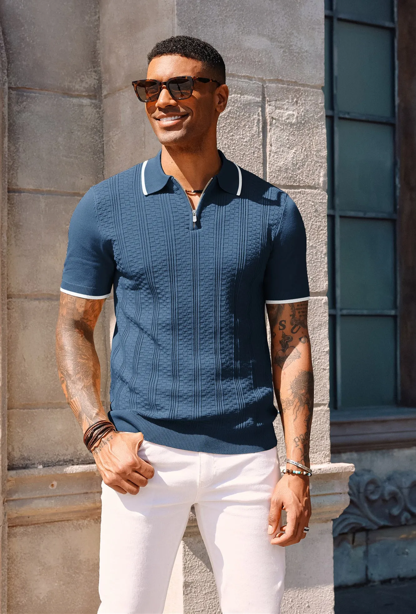 Mens Vintage Polo Shirts Texture Pattern Knit Golf Polo Shirts