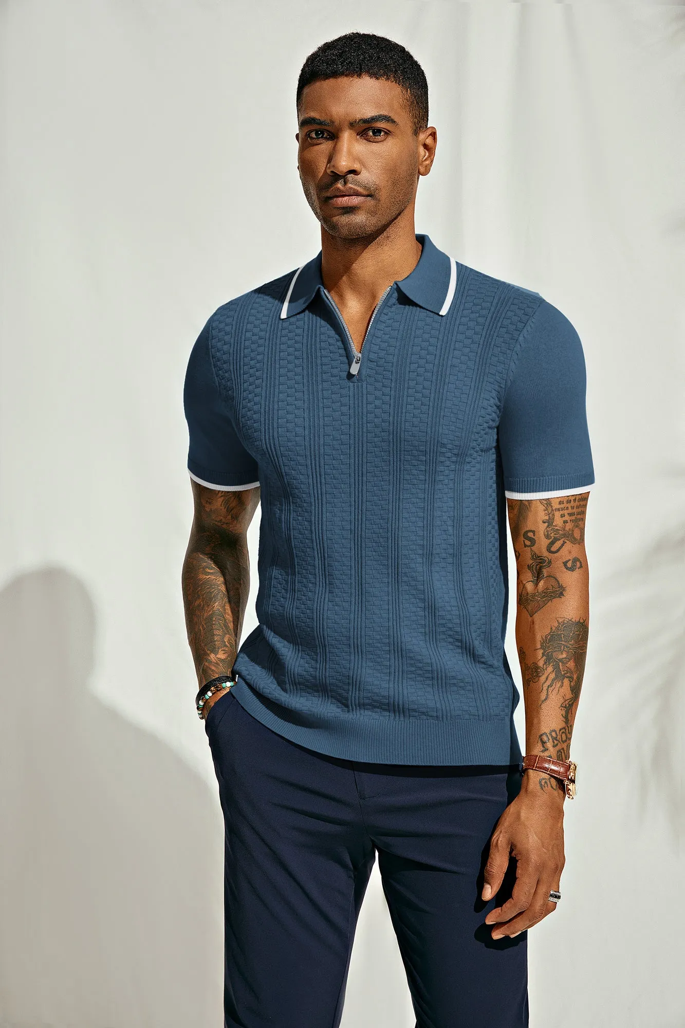 Mens Vintage Polo Shirts Texture Pattern Knit Golf Polo Shirts