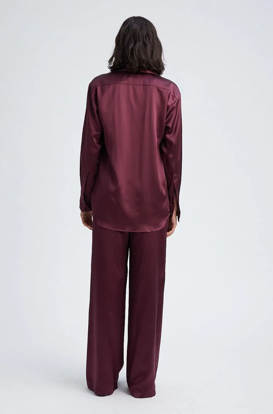 Merlot Silk Wide Leg Pintuck Pants