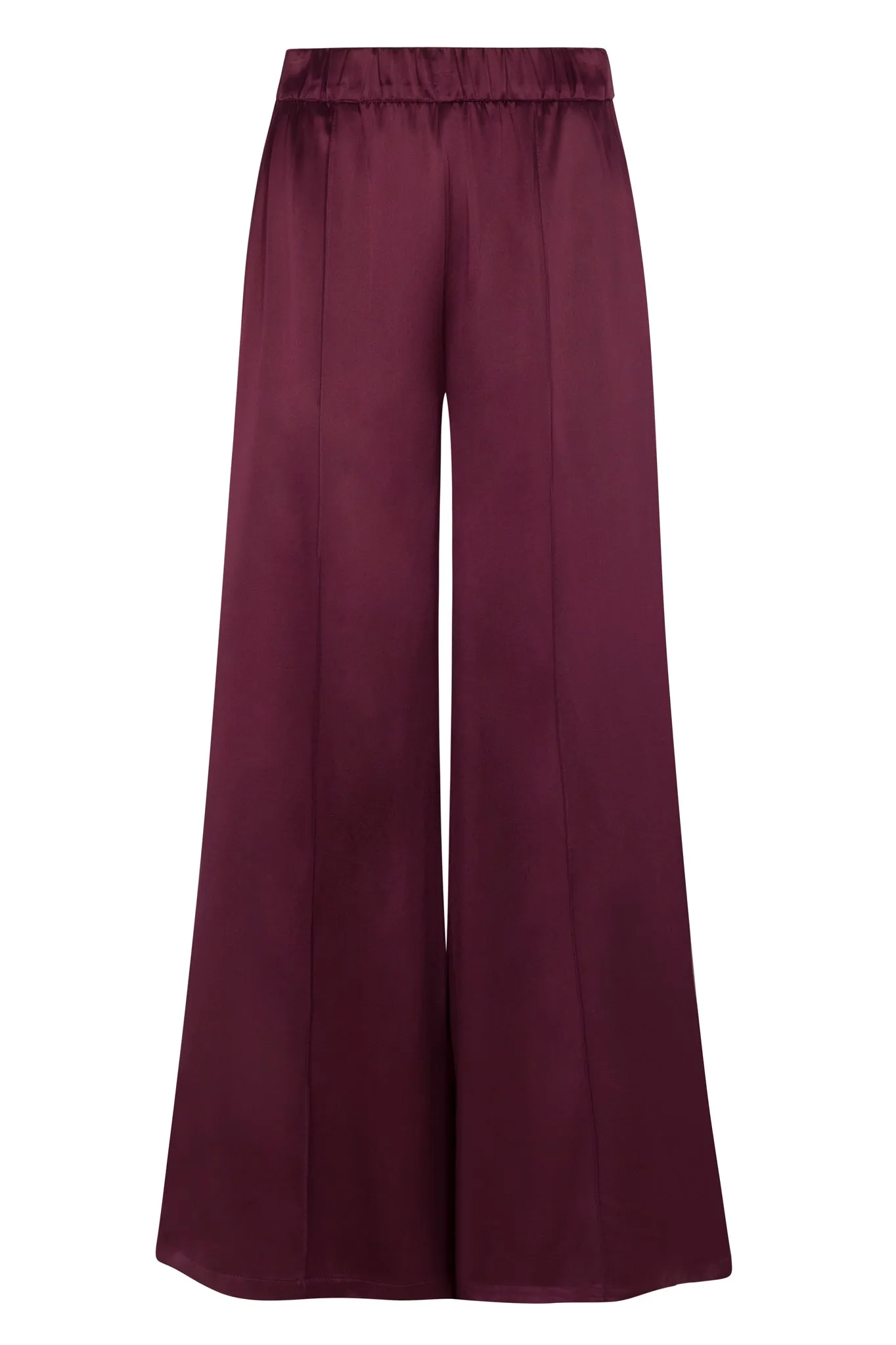 Merlot Silk Wide Leg Pintuck Pants