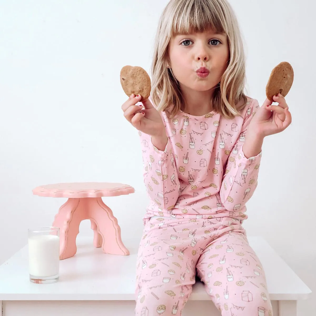 Milk & Cookies Pink Bamboo Kids Pajamas