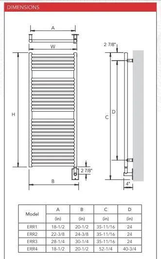 Myson Contemporary Designer Angara ERR2 Hardwired Towel Warmer - 25"w x 36"h