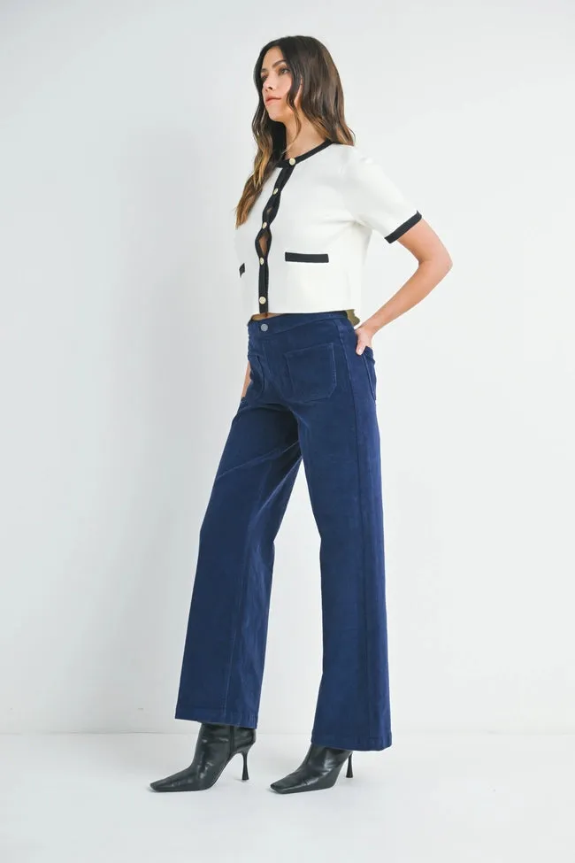 Navy Corduroy Mini Patch Pocket Wide Leg