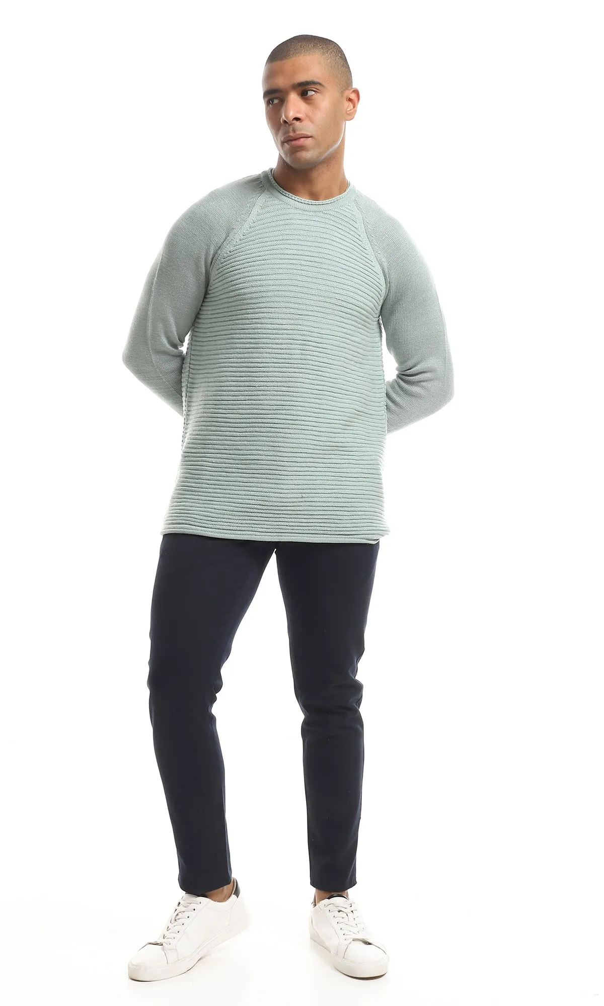 O154333 Striped Knitted Slip On Pullover - Mint Green