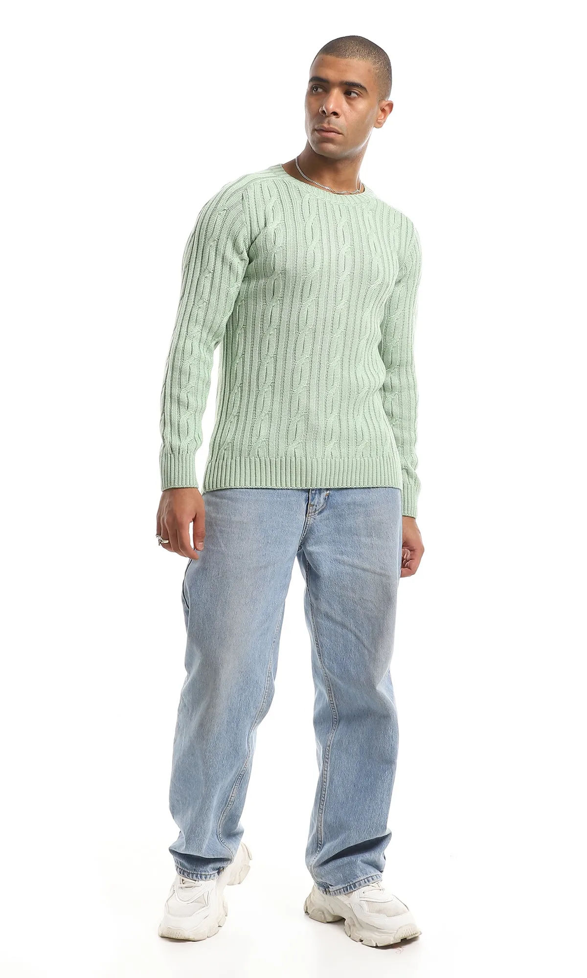 O154634 Elegant Crew Neck Knitted Long Sleeved Pullover - Mint Green