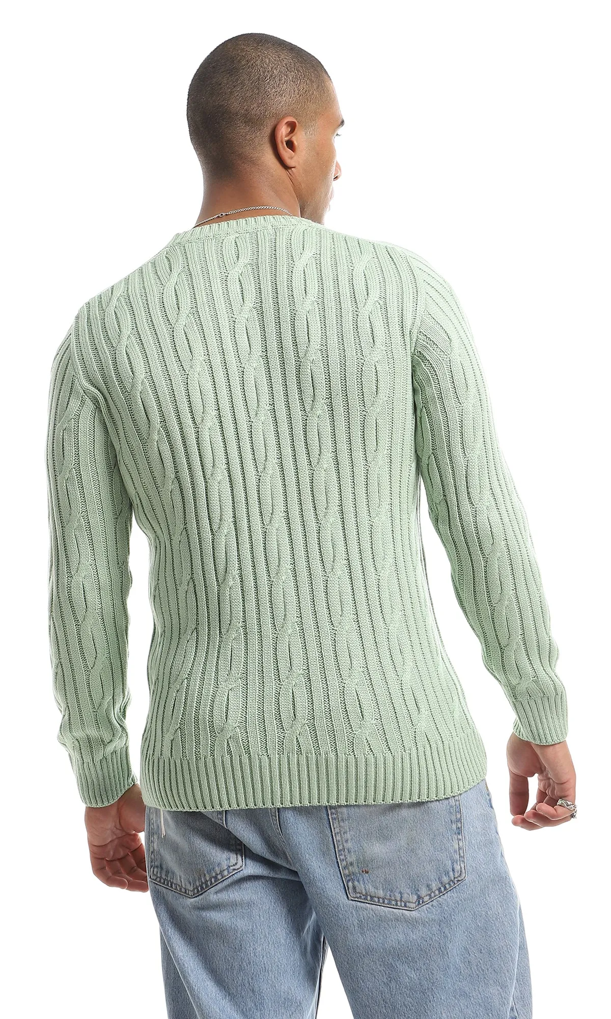 O154634 Elegant Crew Neck Knitted Long Sleeved Pullover - Mint Green