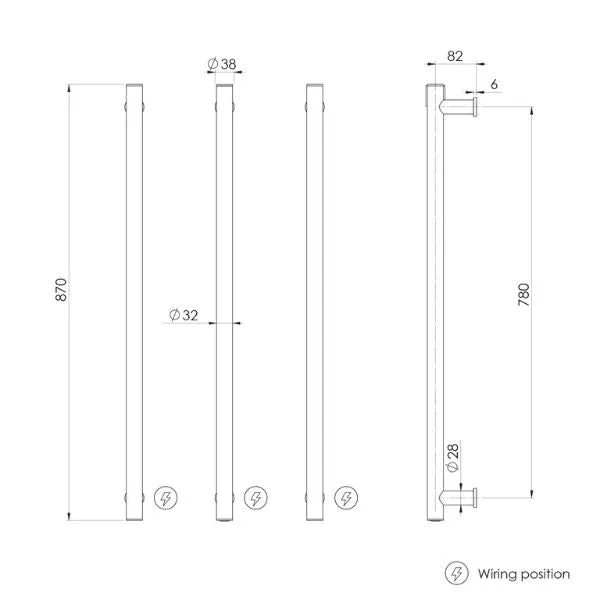 Phoenix Heated Triple Towel Rail Round 800mm - Brushed Carbon